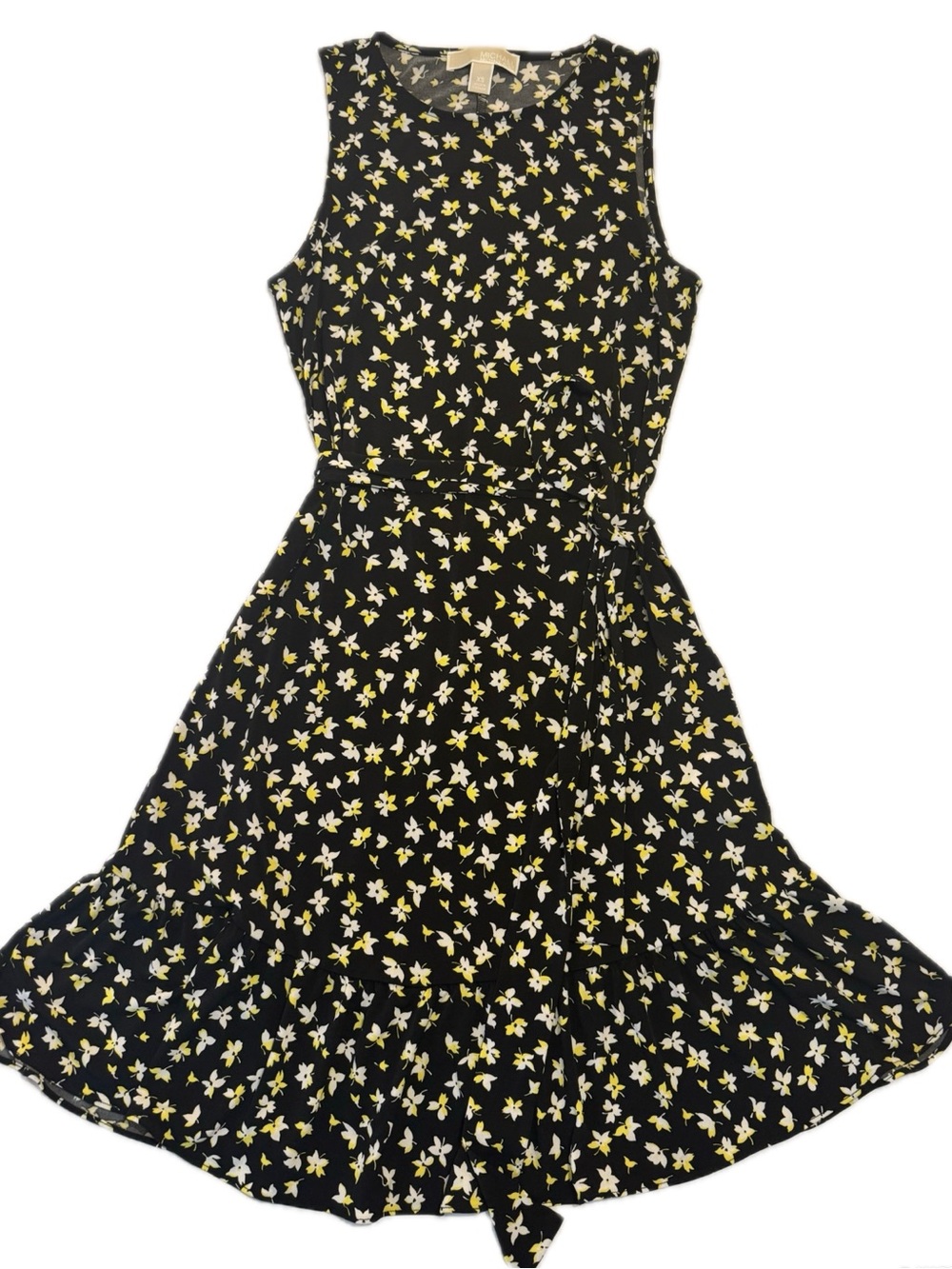 MICHAEL Michael Kors Black Floral Tie-Waist Sleeveless Mini Dress
